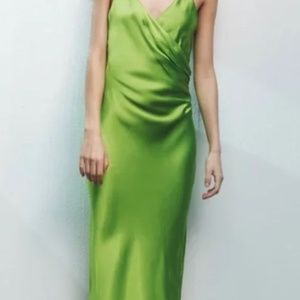Zara Satin Lime Green Dress